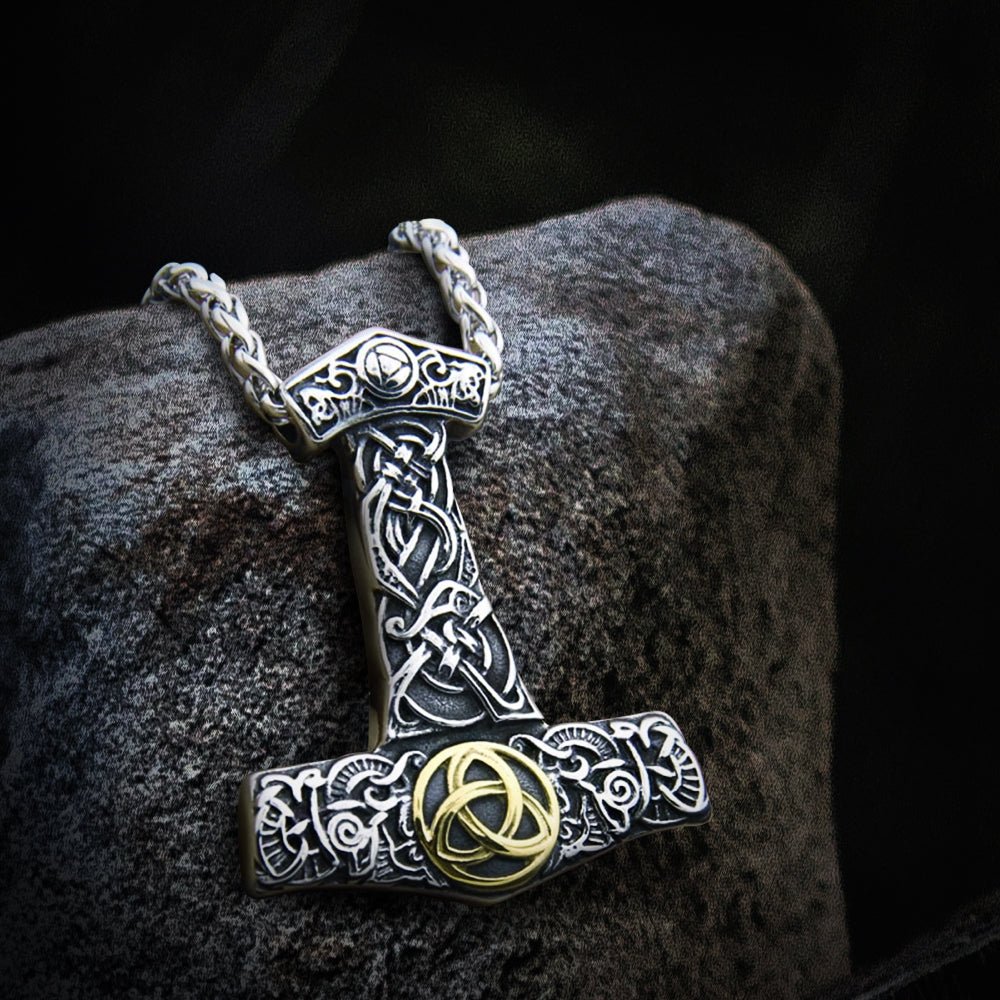 Thor's Hammer Necklace in Steel or Gold and Steel