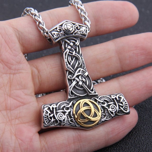 Thor's Hammer Necklace in Steel or Gold and Steel