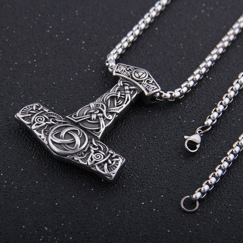 Thor's Hammer Necklace in Steel or Gold and Steel