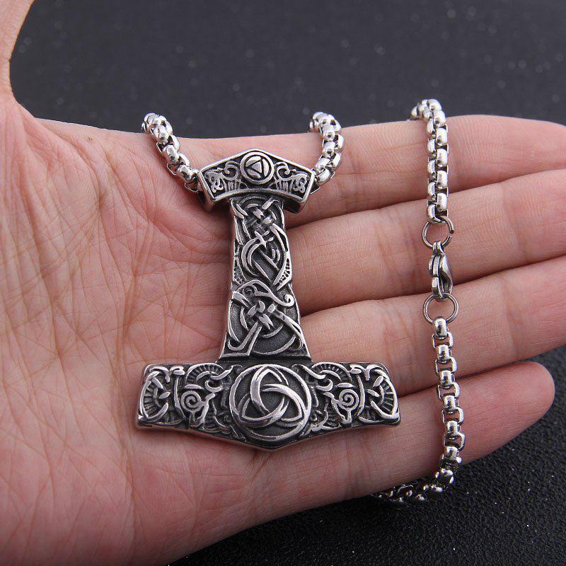 Thor's Hammer Necklace in Steel or Gold and Steel