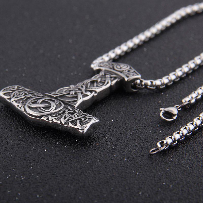 Thor's Hammer Necklace in Steel or Gold and Steel