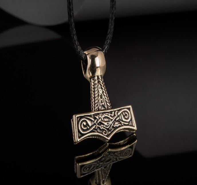 Thor's Hammer Pendant Bronze Mjolnir with Beautiful Ornament