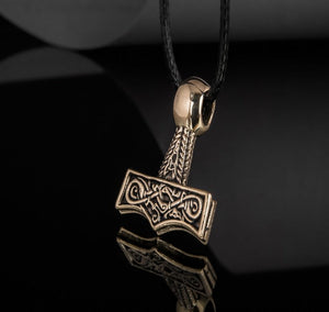 Thor's Hammer Pendant Bronze Mjolnir with Beautiful Ornament