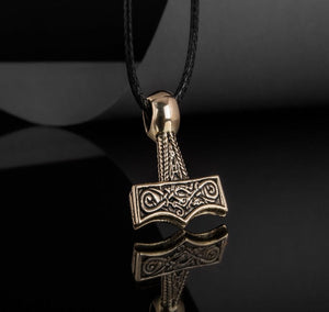 Thor's Hammer Pendant Bronze Mjolnir with Beautiful Ornament