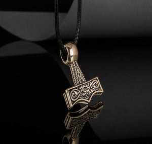 Thor's Hammer Pendant Bronze Mjolnir with Beautiful Ornament