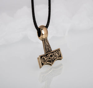 Thor's Hammer Pendant Bronze Mjolnir with Beautiful Ornament