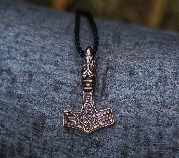 Thor's Hammer Pendant Bronze Mjolnir with Raven