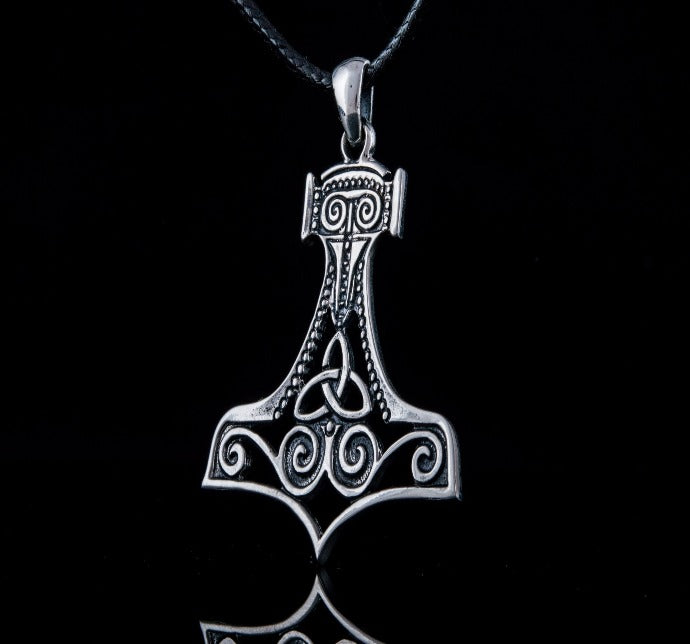 Thor's Hammer Pendant Sterling Silver Mjolnir With Ornament