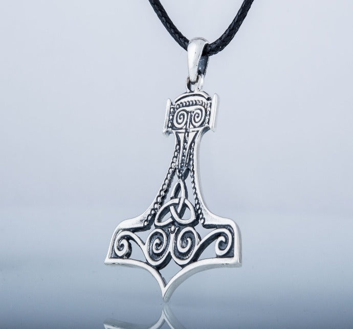 Thor's Hammer Pendant Sterling Silver Mjolnir With Ornament