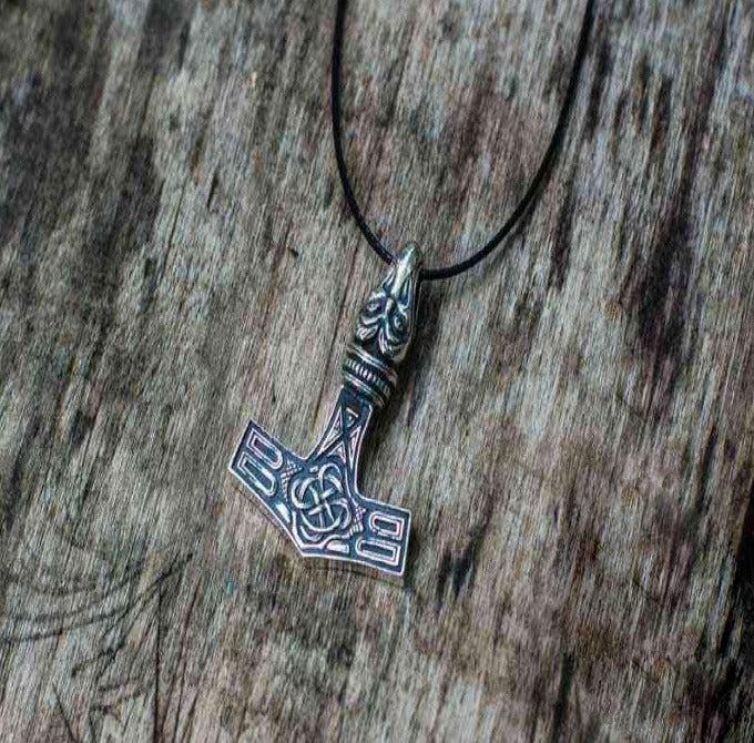 Thor's Hammer Pendant Sterling Silver Mjolnir with Raven