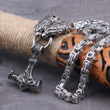Load image into Gallery viewer, Thor&#39;s Hammer Serpent Mjolnir King&#39;s Chain Necklace
