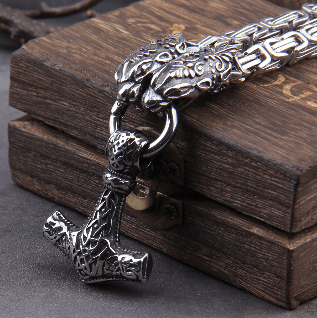 Thor's Hammer Serpent Mjolnir King's Chain Necklace