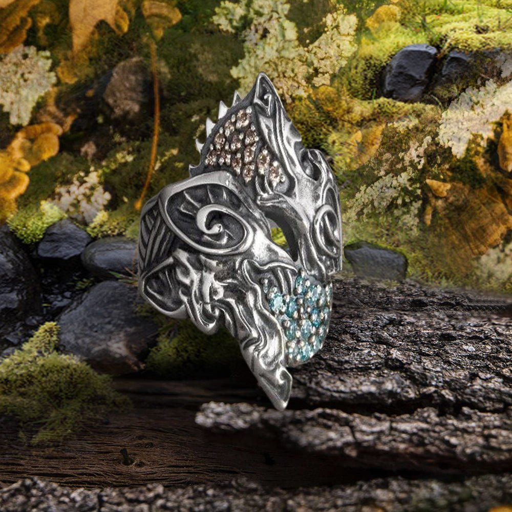 Handcrafted Viking Hati and Skoll Ring | Sterling Silver Norse Jewelry