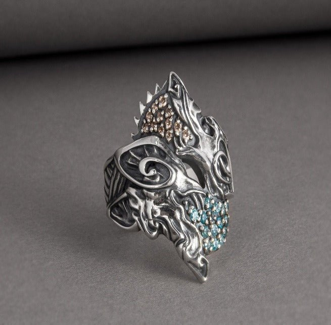 Handcrafted Viking Hati and Skoll Ring | Sterling Silver Norse Jewelry