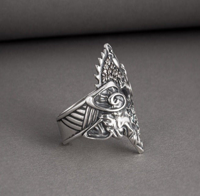 Handcrafted Viking Hati and Skoll Ring | Sterling Silver Norse Jewelry