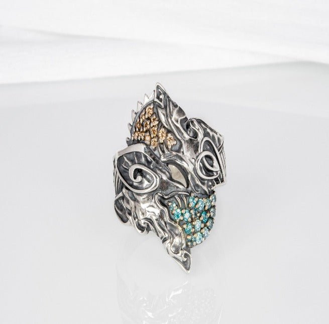 Handcrafted Viking Hati and Skoll Ring | Sterling Silver Norse Jewelry