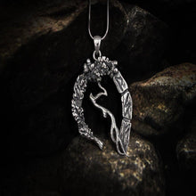 Load image into Gallery viewer, Unique sterling silver pendant with Oak branch, leaves, and runes, handcrafted jewelry
