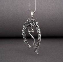 Load image into Gallery viewer, Unique sterling silver pendant with Oak branch, leaves, and runes, handcrafted jewelry
