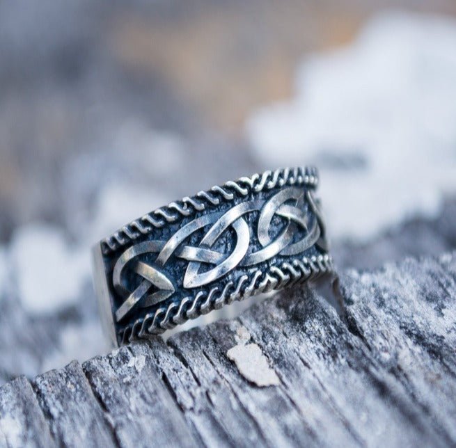 Handcrafted Unique Viking Ornament Ring | Sterling Silver Norse Jewelry