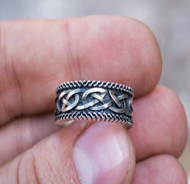 Handcrafted Unique Viking Ornament Ring | Sterling Silver Norse Jewelry