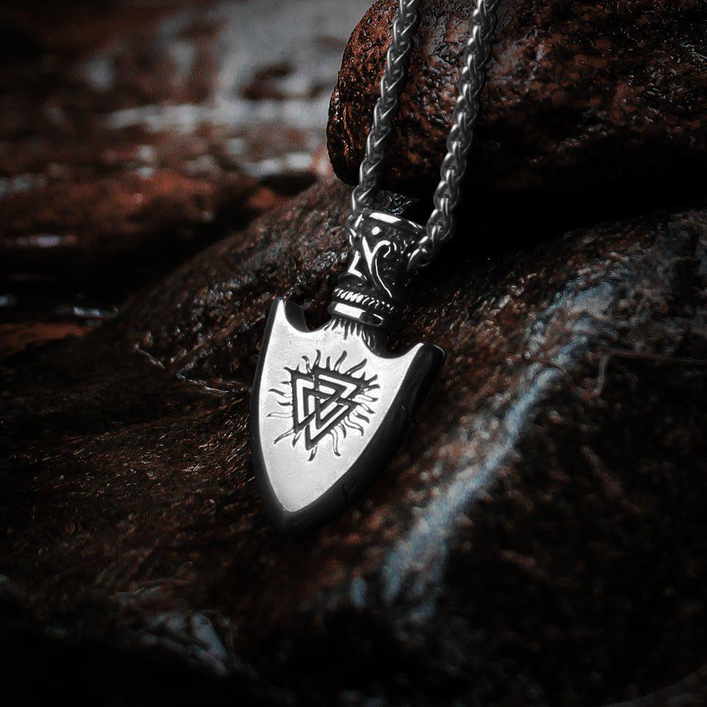 Valknut and Vegvisir Compass Warrior Totem Steel Viking Arrowhead Necklace