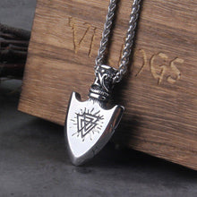 Load image into Gallery viewer, Valknut and Vegvisir Compass Warrior Totem Steel Viking Arrowhead Necklace

