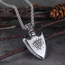 Load image into Gallery viewer, Valknut and Vegvisir Compass Warrior Totem Steel Viking Arrowhead Necklace
