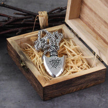 Load image into Gallery viewer, Valknut and Vegvisir Compass Warrior Totem Steel Viking Arrowhead Necklace
