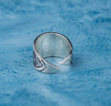 Load image into Gallery viewer, Valknut Symbol With HAIL ODIN Runes Sterling Silver Pagan Ring
