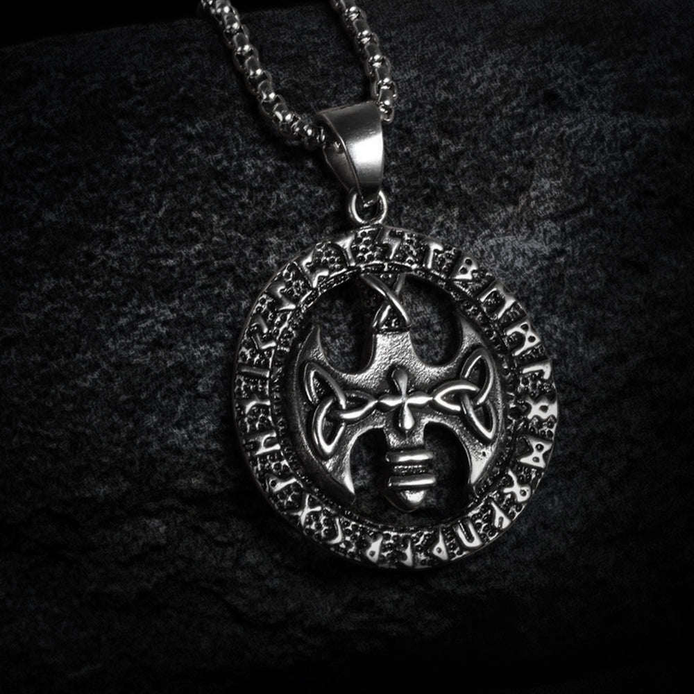 Viking Chain Necklace With Rune Axe Pendant