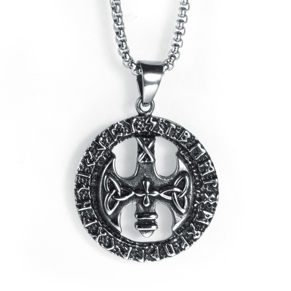 Viking Chain Necklace With Rune Axe Pendant