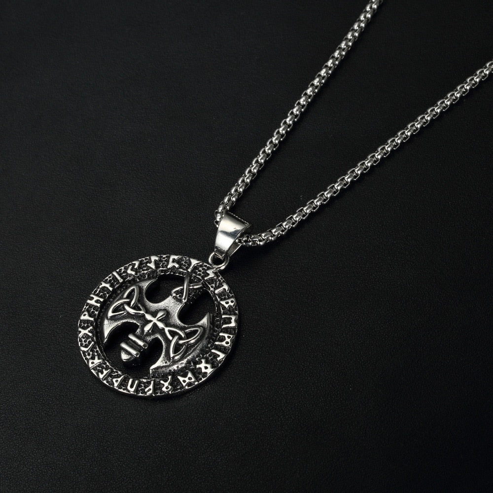 Viking Chain Necklace With Rune Axe Pendant