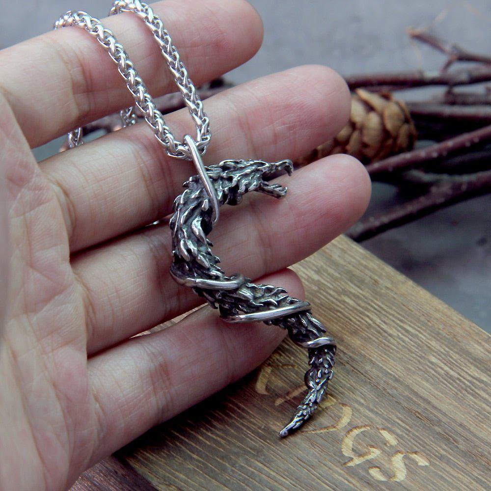 Viking Dragon Necklace in Steel