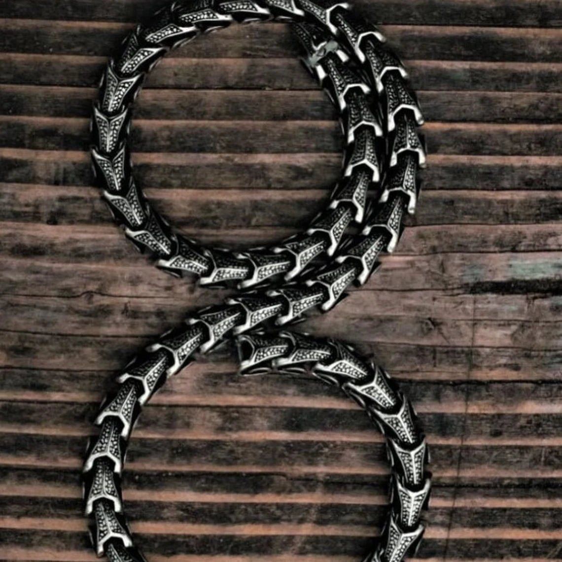 Viking Dragon Scale Necklace Jormungandr Segmented Steel Necklace