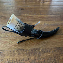 Load image into Gallery viewer, Viking Drinking Horn with Belt Loop and Iron Stand - Scale Pattern
