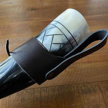 Load image into Gallery viewer, Viking Drinking Horn with Belt Loop and Iron Stand - Scale Pattern
