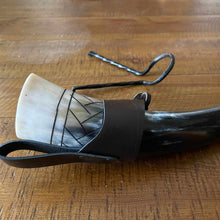 Load image into Gallery viewer, Viking Drinking Horn with Belt Loop and Iron Stand - Scale Pattern
