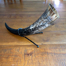 Load image into Gallery viewer, Viking Drinking Horn with Belt Loop and Iron Stand - Scale Pattern
