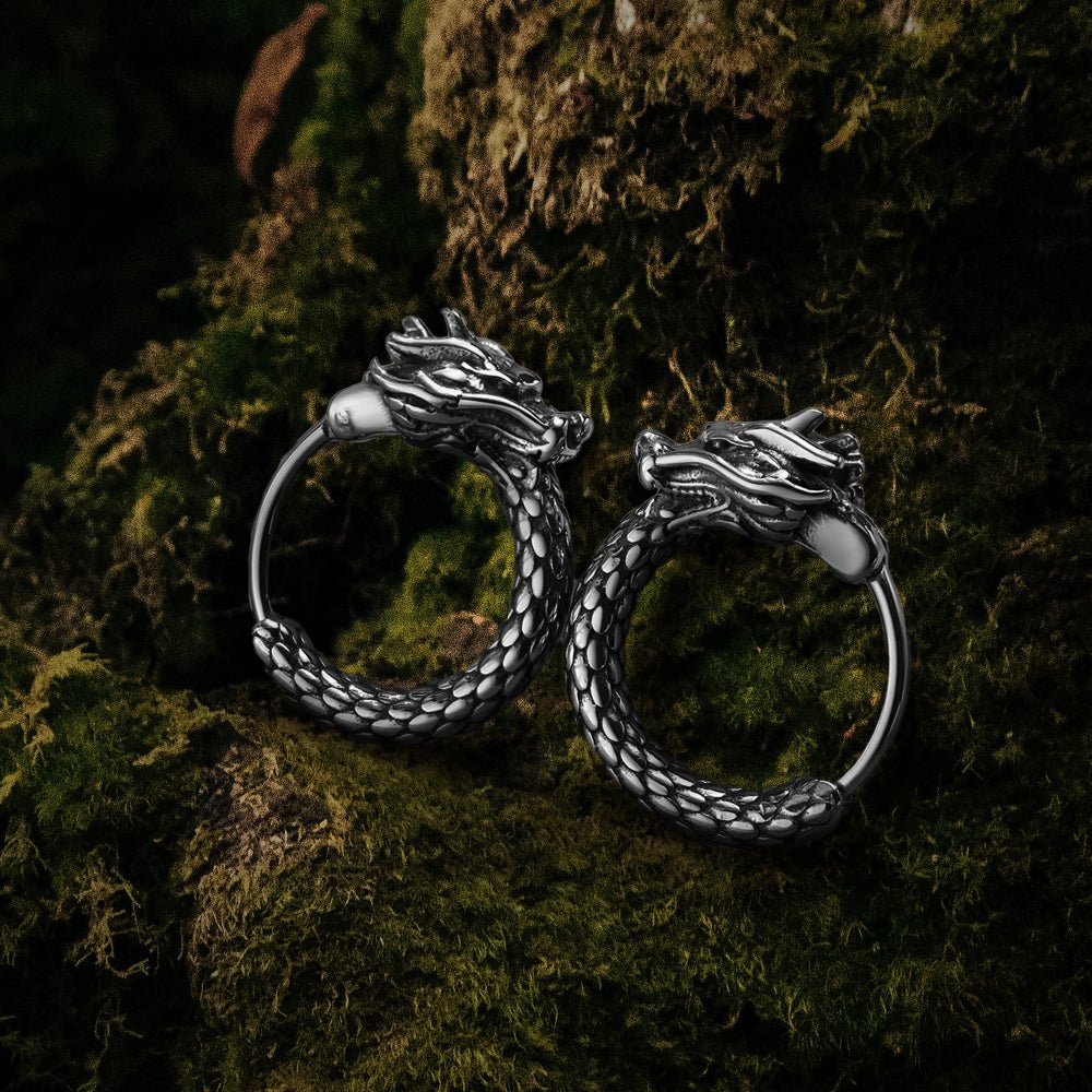 Viking Earrings for Men - Dragon Jewelry Hoops