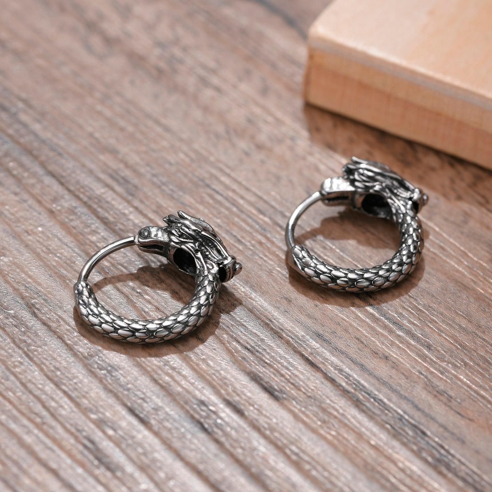 Viking Earrings for Men - Dragon Jewelry Hoops