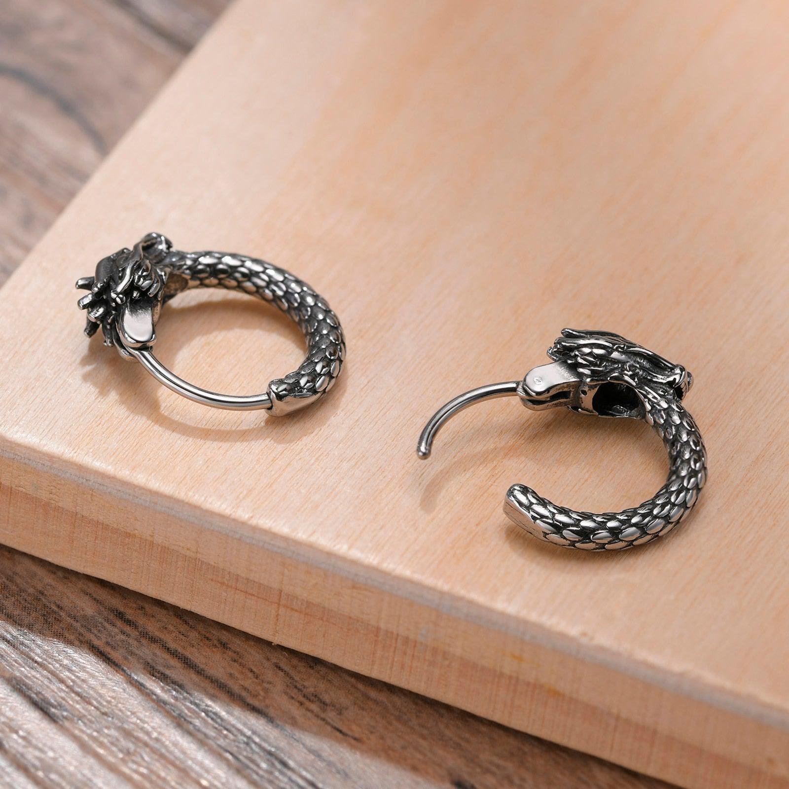 Viking Earrings for Men - Dragon Jewelry Hoops