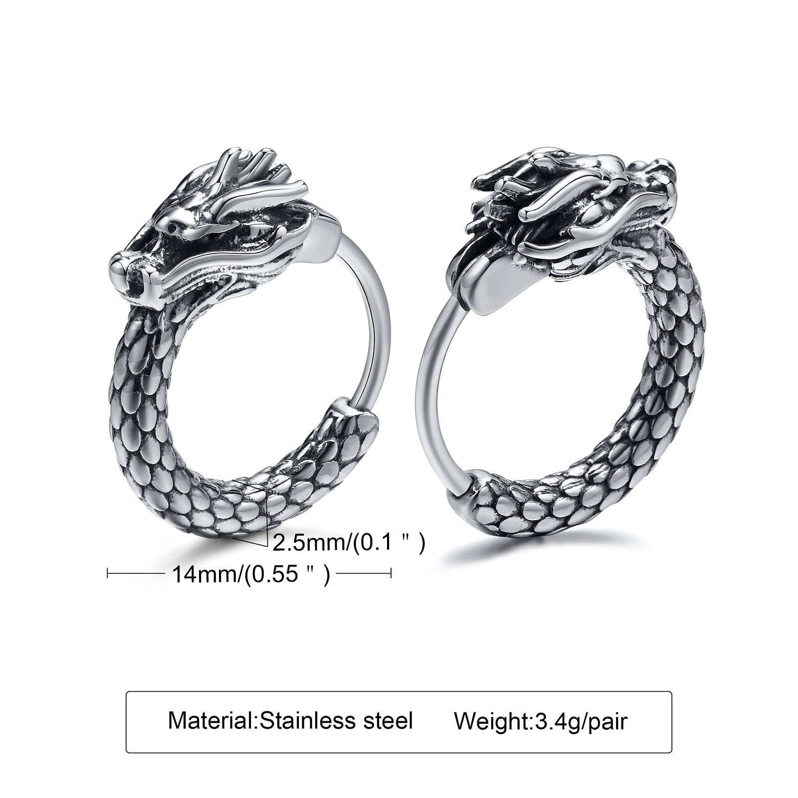 Viking Earrings for Men - Dragon Jewelry Hoops