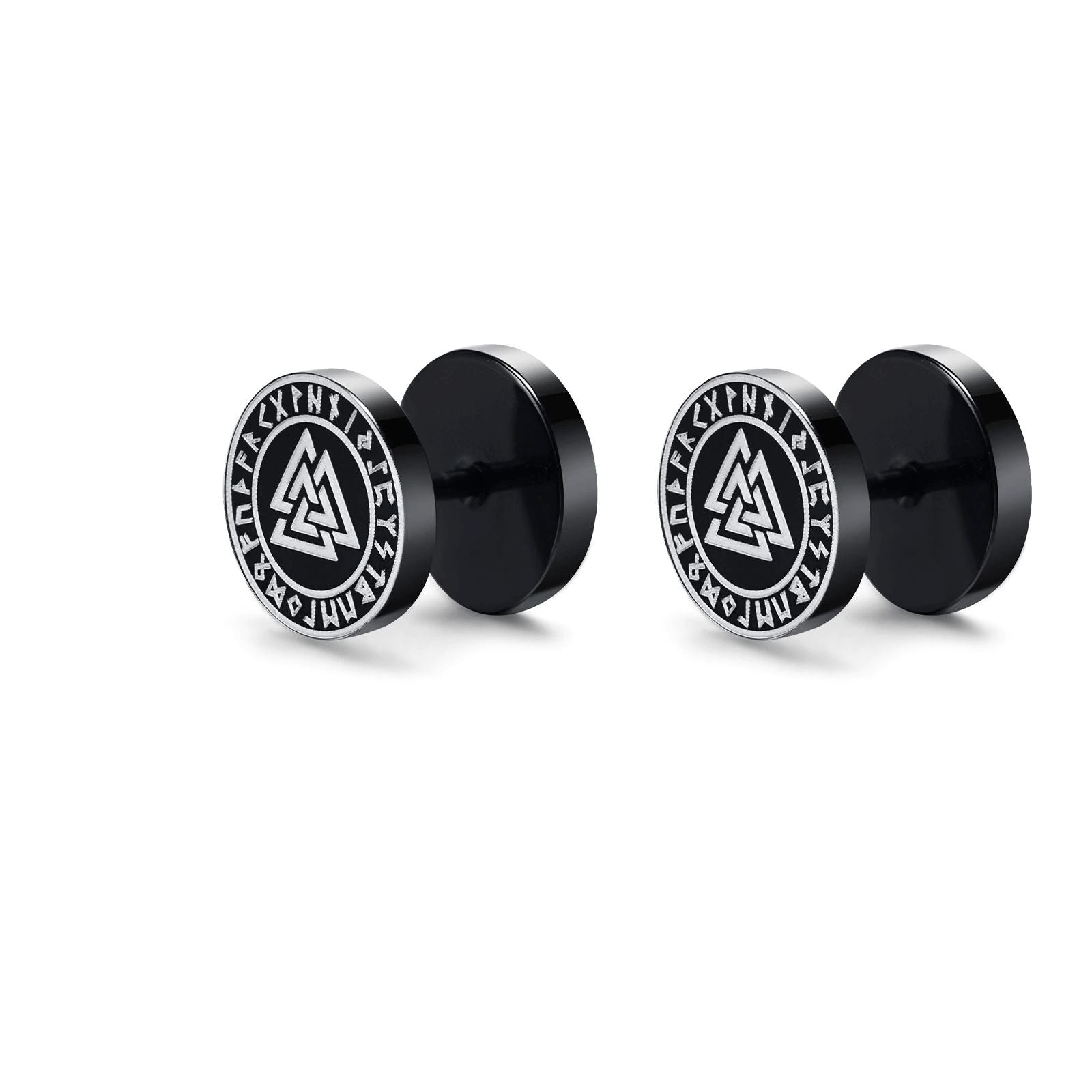 Viking Earrings with Norse Valknut Symbol - Black Studs