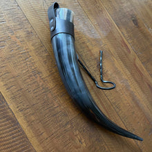 Load image into Gallery viewer, Viking Horn with Belt Loop and Iron Display Stand
