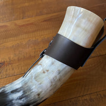 Load image into Gallery viewer, Viking Horn with Belt Loop and Iron Display Stand
