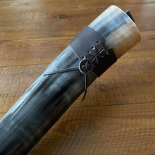 Load image into Gallery viewer, Viking Horn with Belt Loop and Iron Display Stand
