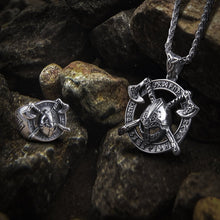 Load image into Gallery viewer, Viking Necklace And Ring Set - Helmet with Cross Axes
