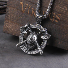 Load image into Gallery viewer, Viking Necklace And Ring Set - Helmet with Cross Axes
