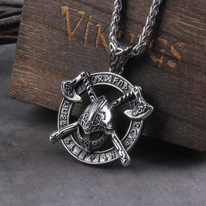 Viking Necklace And Ring Set - Helmet with Cross Axes