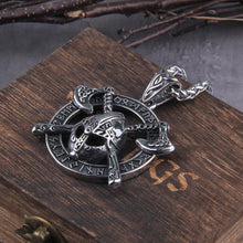 Load image into Gallery viewer, Viking Necklace And Ring Set - Helmet with Cross Axes
